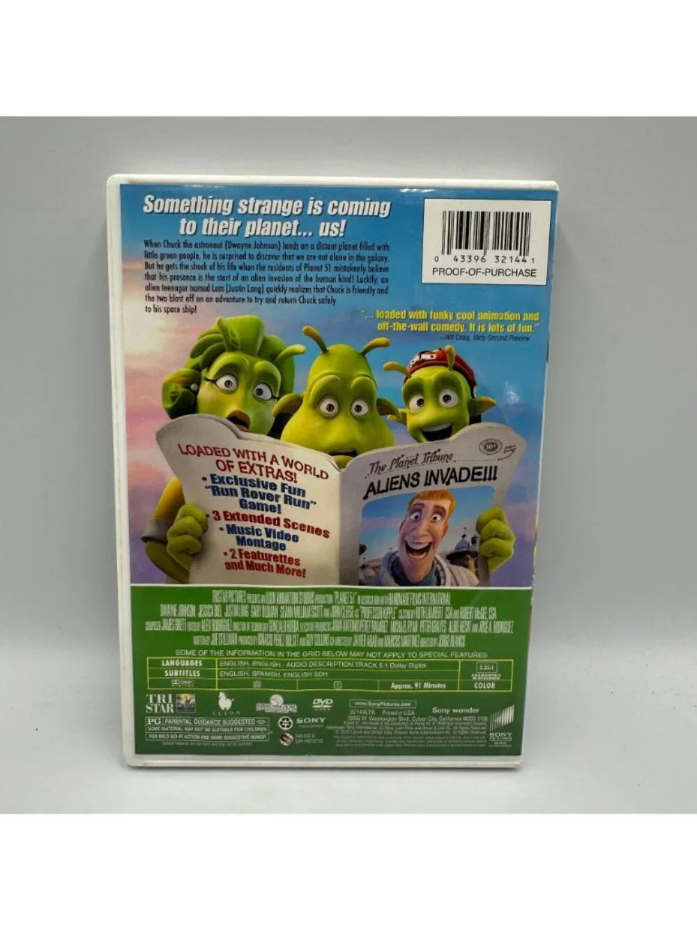 Planet 51 DVD 2009 Dwayne Johnson TriStar Animated Comedy PG Color 91 Min